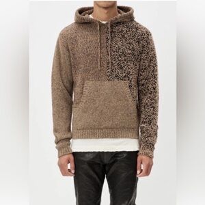 John Elliott Mixed Cashmere Beach Hoodie Medium 2Tone Brown Knit Hooded Pullover